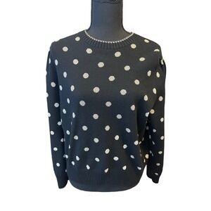 Adrianna Papell Black Polka Dot Metallic‎ Knit Sweater Top Women's Size L